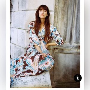 PRINTED POPLIN TIE DRESS. Colorful Patterned Size Large -